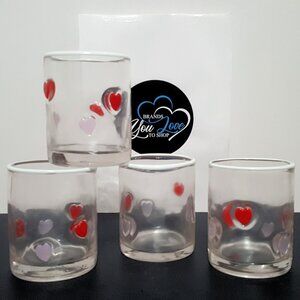 NEW Pottery Barn S/4 Heart Icon Glasses Red & Pink Hearts Valentine's Day